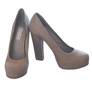 Candies Vintage Platform Chunky High Heel Boho Taupe Suede Size 6.5